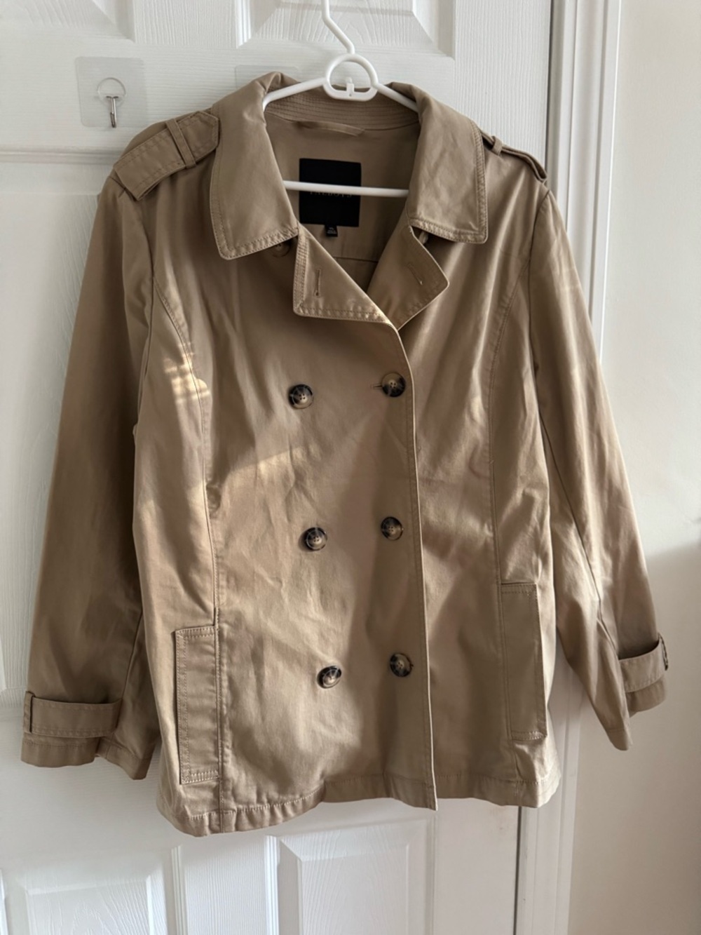 Trench Jacket Short Length Cotton Khaki XL - Picture 7 of 14